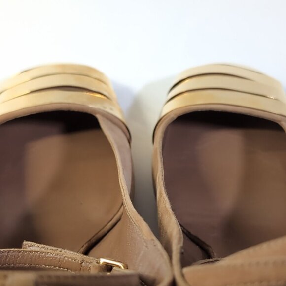 YSL Sandals Gold Toe Slingback Taupe Suede Sandals Size 38 |  7.5 US - Picture 10 of 12